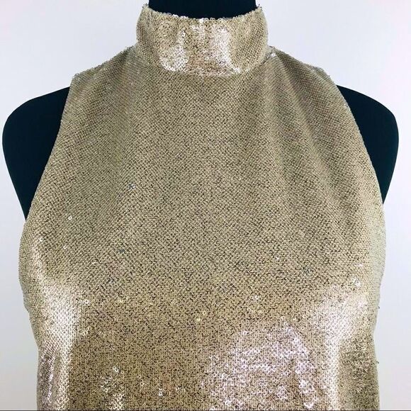 Forever 21 Gold All Over Sequin Halter Cut Fully Lined Holiday Top NEW - Picture 2 of 10